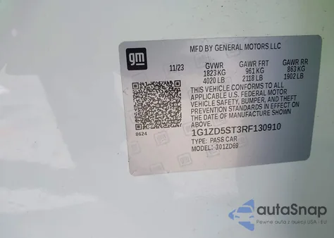 2024 Chevrolet Malibu Fwd 1Lt из США, поврежденный, VIN 1G1ZD5ST3RF130910